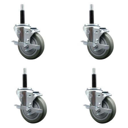 Service Caster 4'' Gray Poly Swivel 3/4'' Expanding Stem Caster Set with Brake, 4PK SCC-EX20S414-PPUB-TLB-34-4